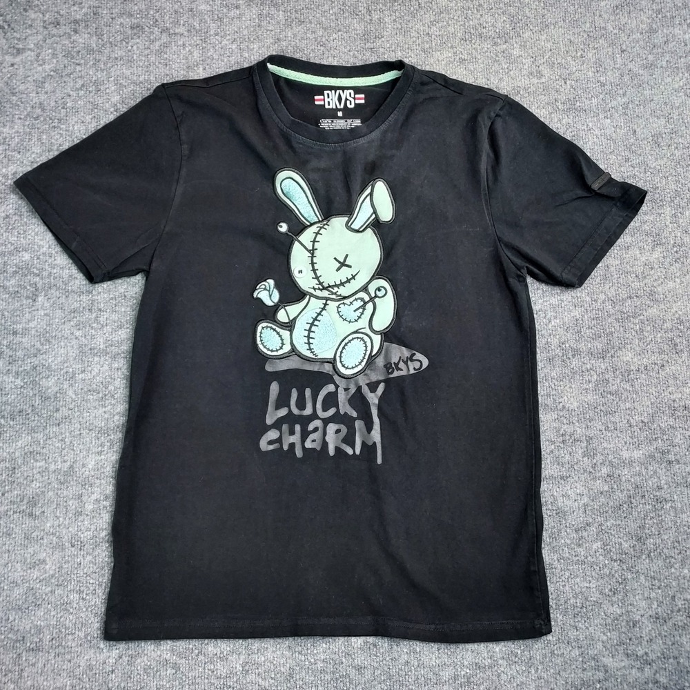 BKYS Lucky Charm Bunny T-Shirt Mens Size Medium Black Short Sleeve EUC Graphic